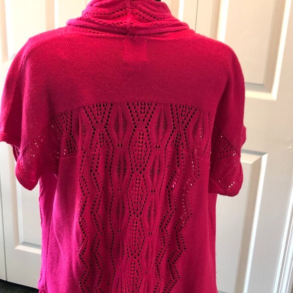Bohemian Bright Rose-pink crocheted Ruby Rd. open front short-sleeve car… - Picture 5 of 12